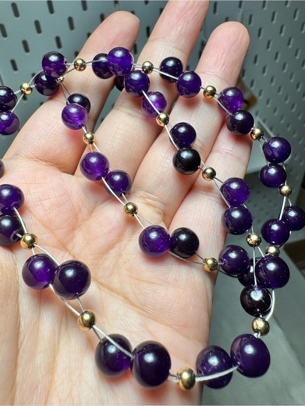 Amethyst Bead Necklace with Gold Accents - Women Jewelry